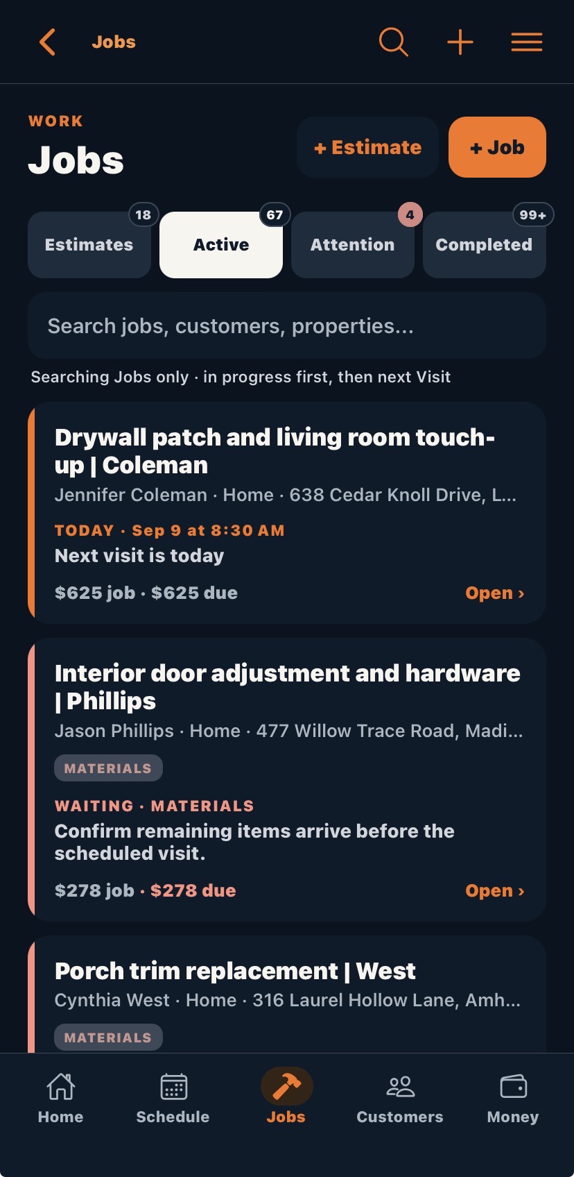 ShimStack jobs screen